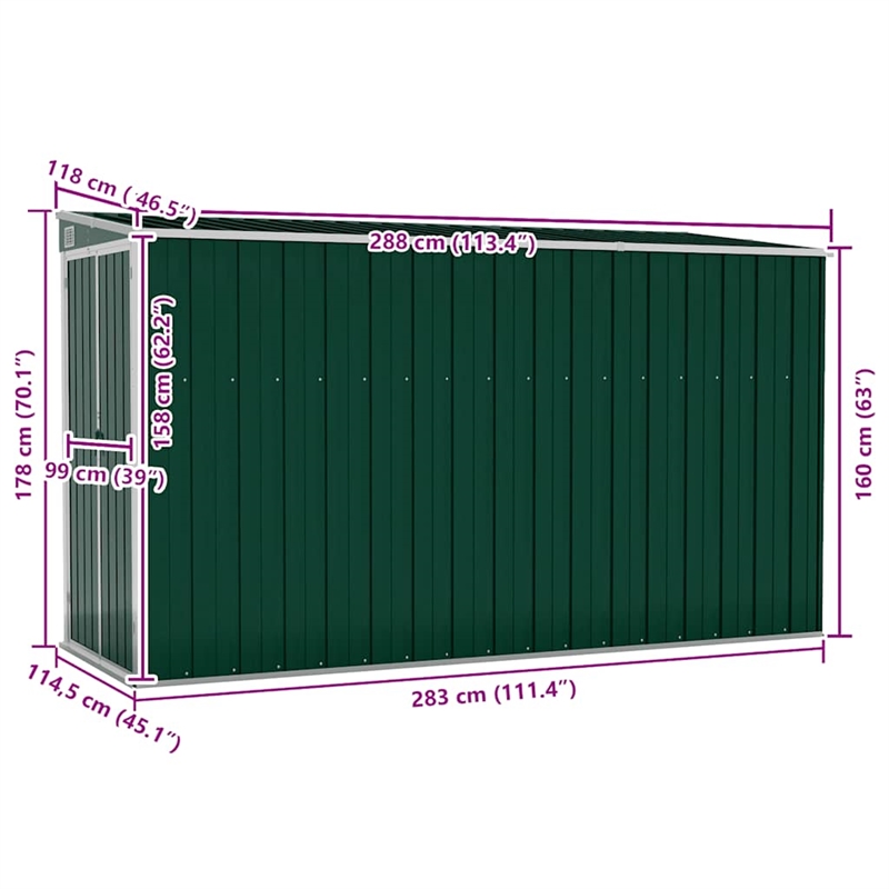 vidaXL Galvanized Steel Garden Shed in Green