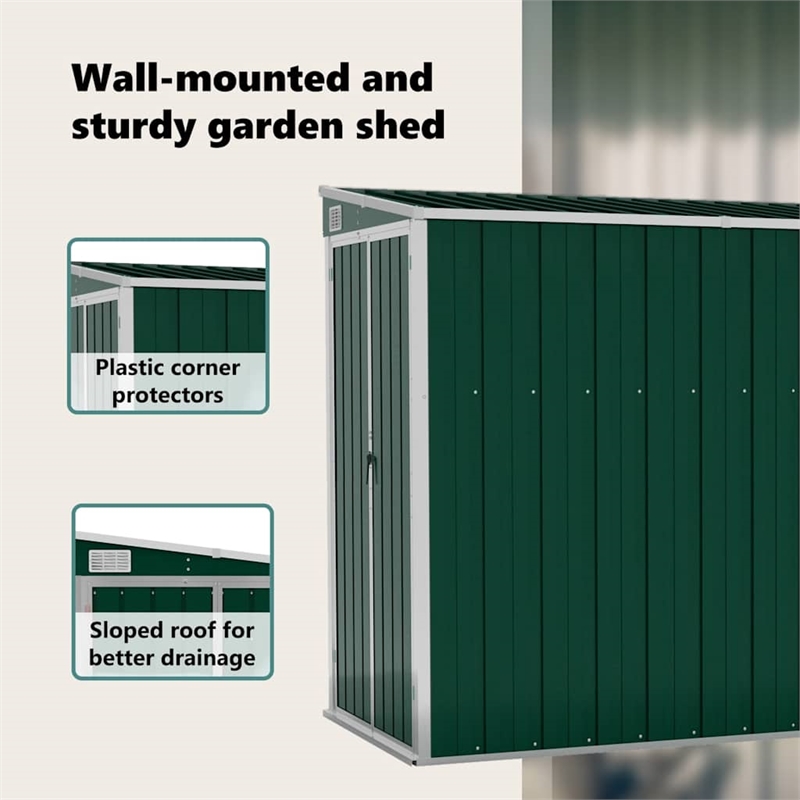vidaXL Galvanized Steel Garden Shed in Green