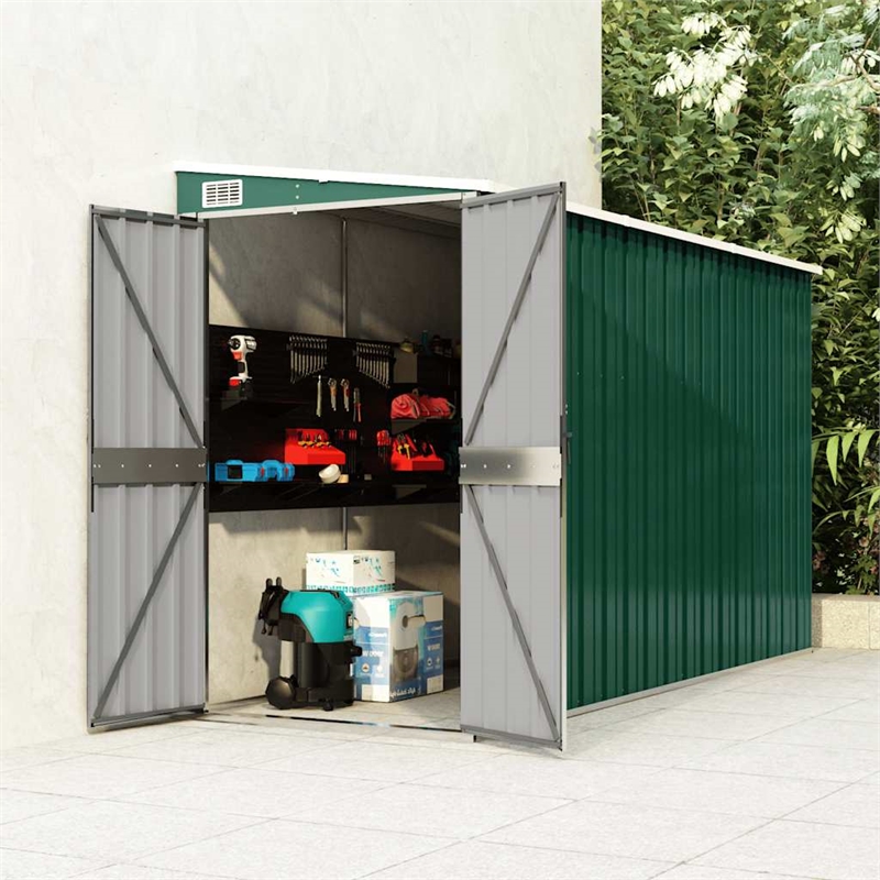vidaXL Galvanized Steel Garden Shed in Green