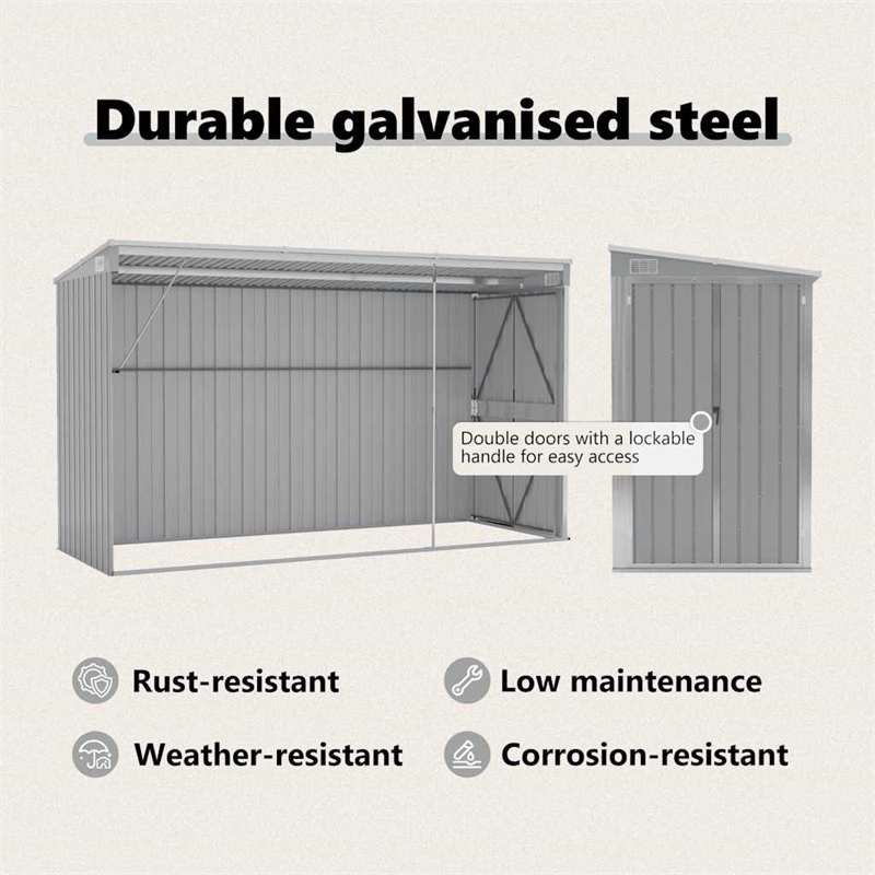 vidaXL Galvanized Steel Large Garden Shed in Grey
