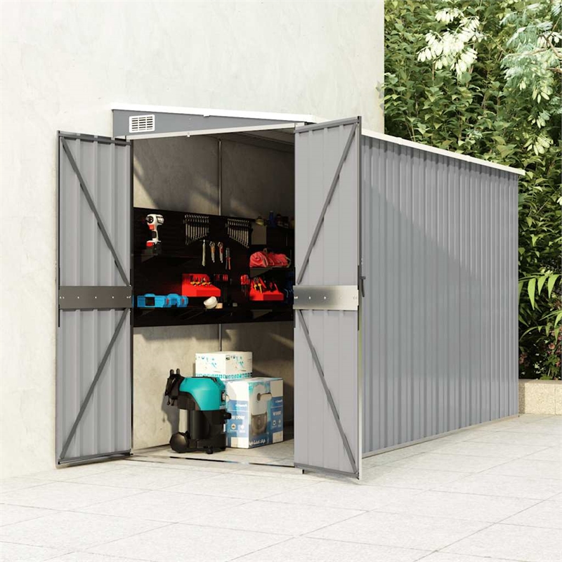 vidaXL Galvanized Steel Large Garden Shed in Grey