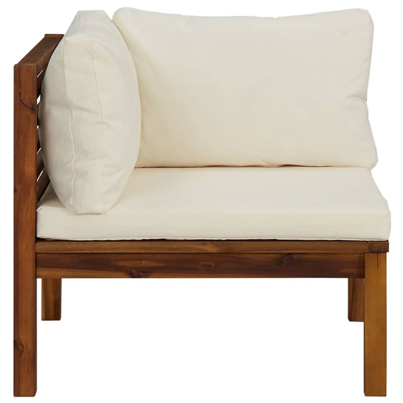 vidaXL Solid Acacia Wood Sturdy Corner Sofa in Cream White