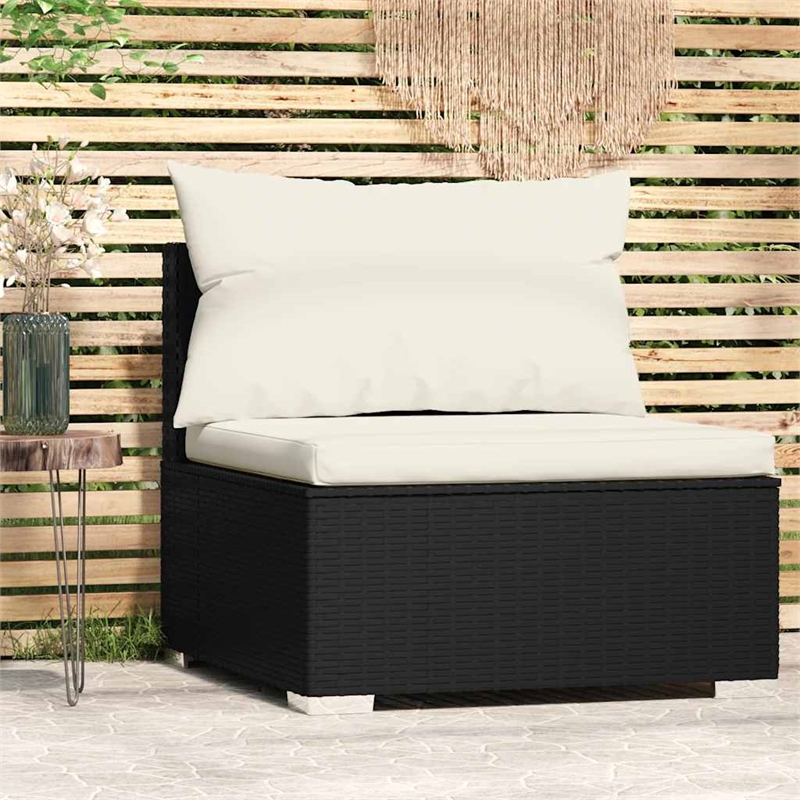 vidaXL PE Rattan Medium Garden Middle Sofa in Black