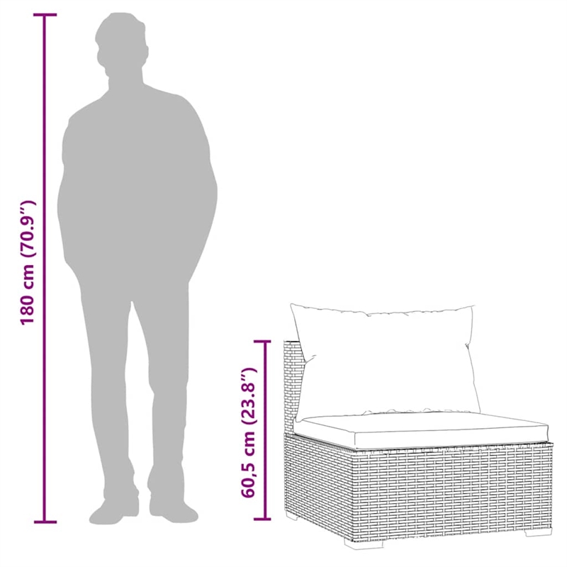 vidaXL PE Rattan Medium Garden Middle Sofa in Grey