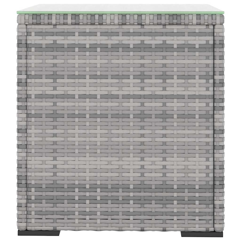 vidaXL Poly Rattan Tempered Glass Small Durable Side Table in Grey