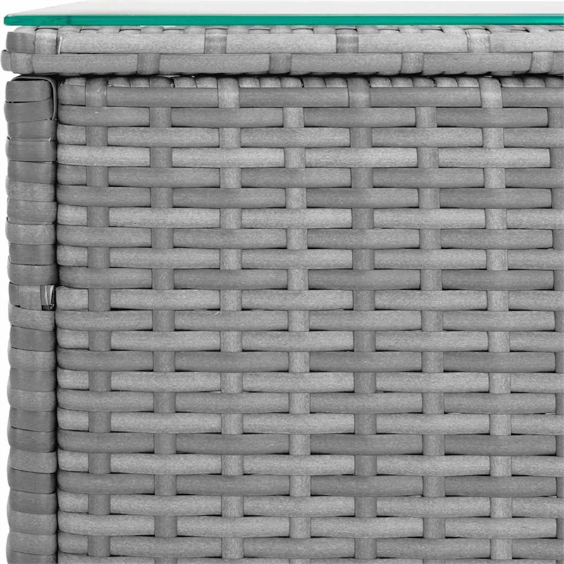 vidaXL Poly Rattan Tempered Glass Small Durable Side Table in Grey