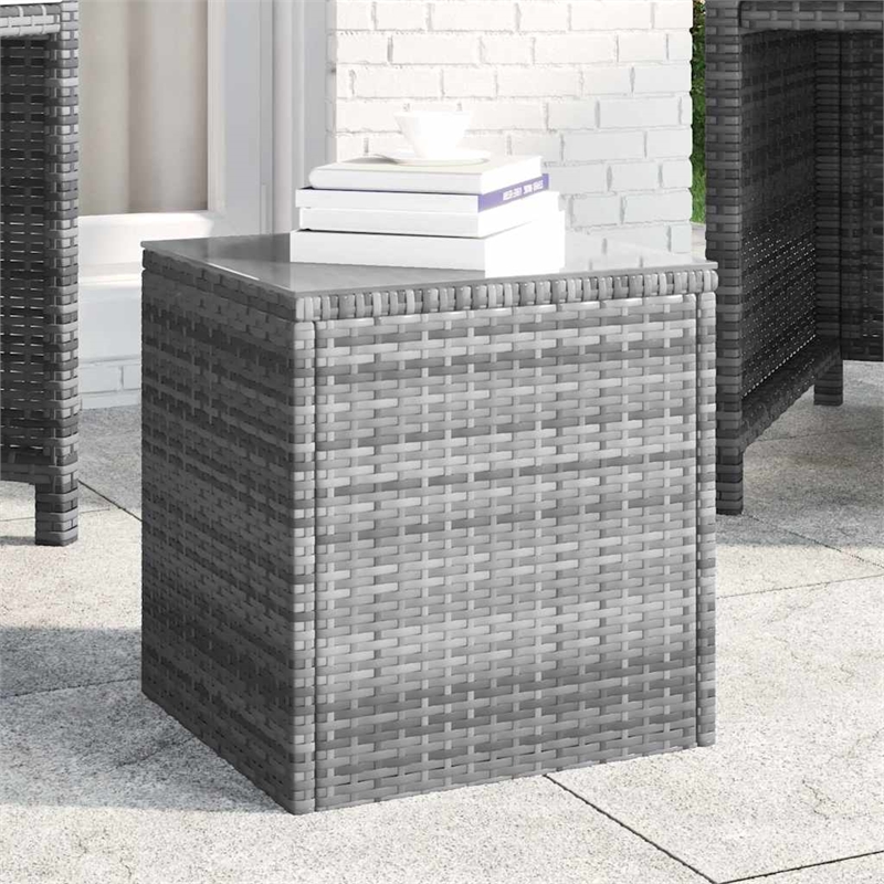 vidaXL Poly Rattan Tempered Glass Small Durable Side Table in Grey