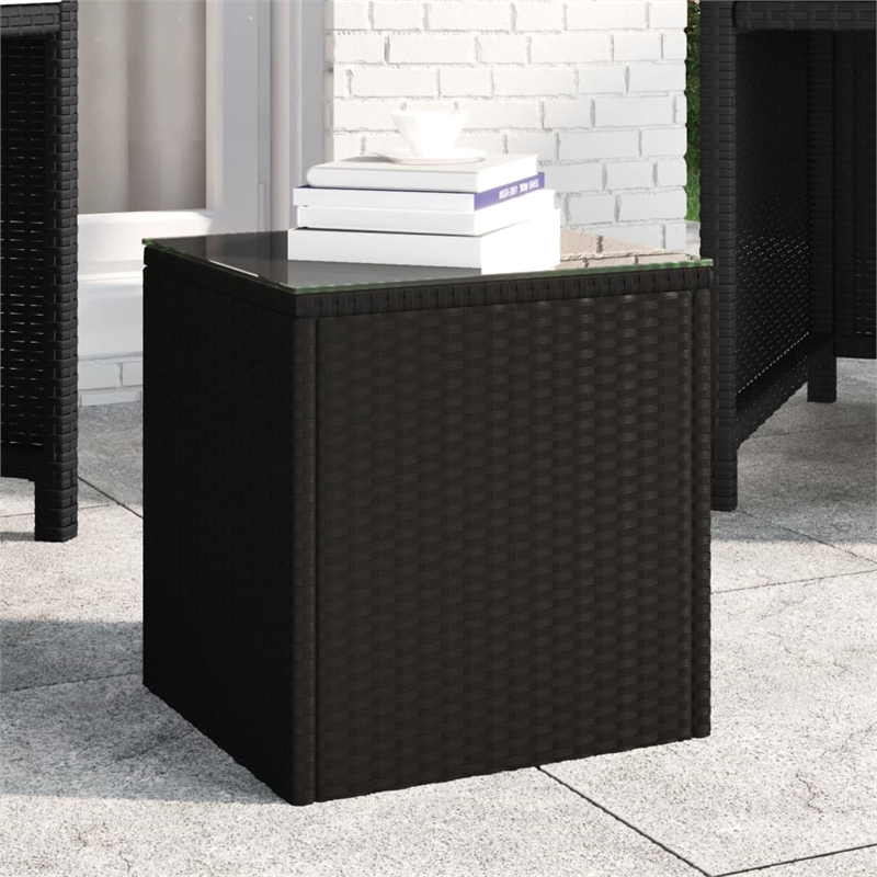 vidaXL PE Rattan Compact Durable Square Side Table in Black