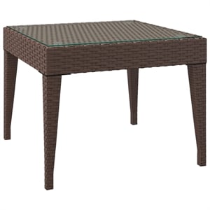 vidaXL Poly Rattan and Tempered Glass Side Table in Brown
