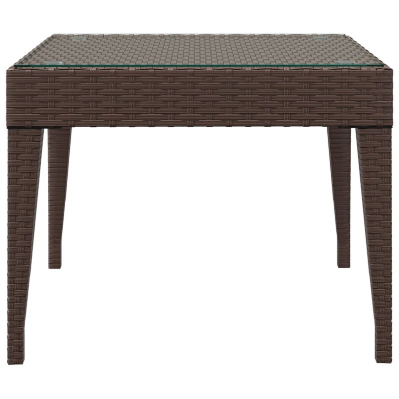 vidaXL Poly Rattan and Tempered Glass Side Table in Brown