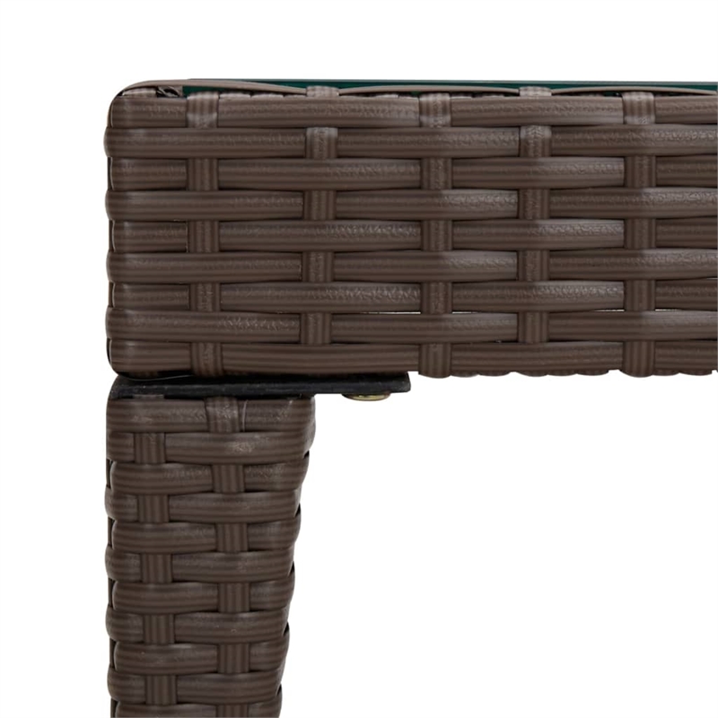 vidaXL Poly Rattan and Tempered Glass Side Table in Brown