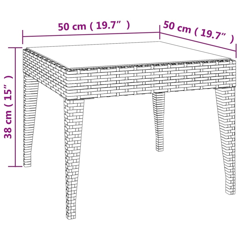 vidaXL Poly Rattan and Tempered Glass Side Table in Brown