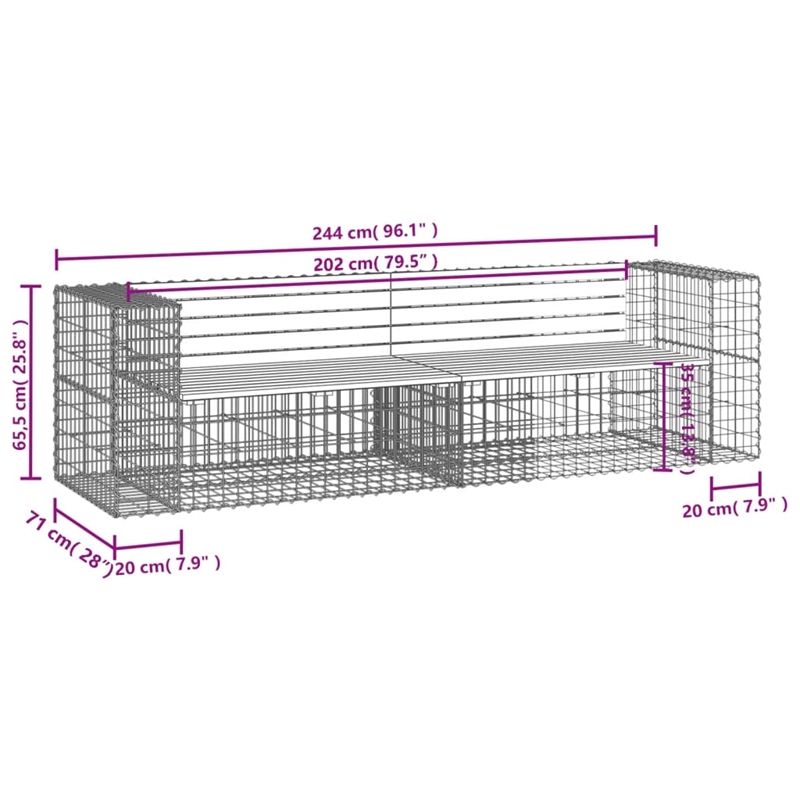 vidaXL Galvanized Steel Large Garden Bench in Natural