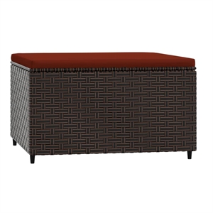 vidaXL PE Rattan Medium Patio Footrest in Brown with Cinnamon Red Cushion