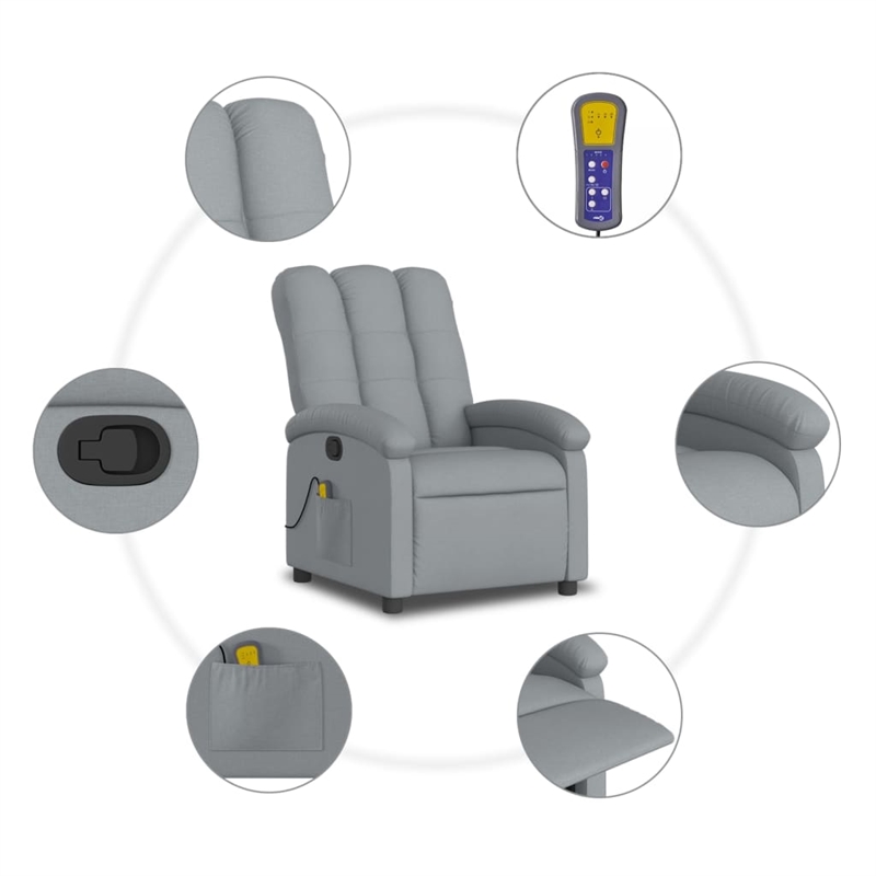 vidaXL Massage Recliner Chair in Light in Gray
