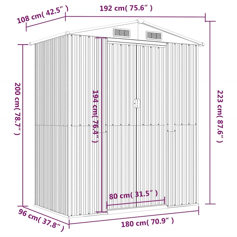 vidaXL Galvanized Steel Large Garden Shed in Dark Brown