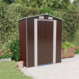 vidaXL Galvanized Steel Large Garden Shed in Dark Brown