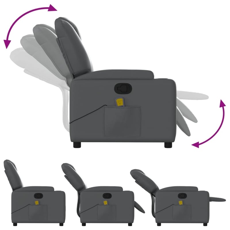 vidaXL Faux Leather Massage Recliner Chair in Grey