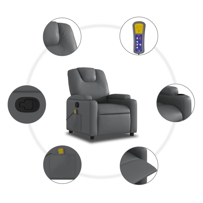 vidaXL Faux Leather Massage Recliner Chair in Grey