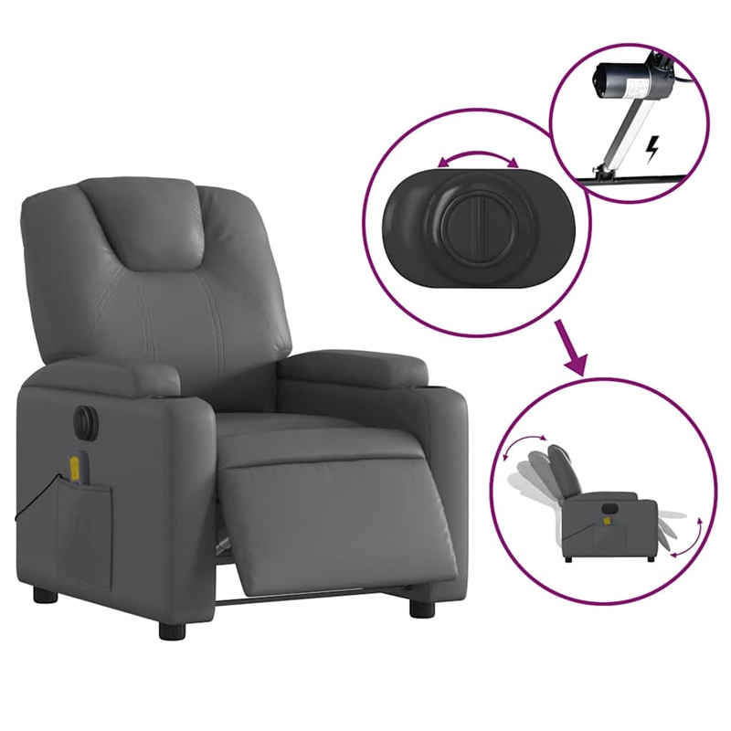 vidaXL Faux Leather Electric Massage Recliner Chair in Gray
