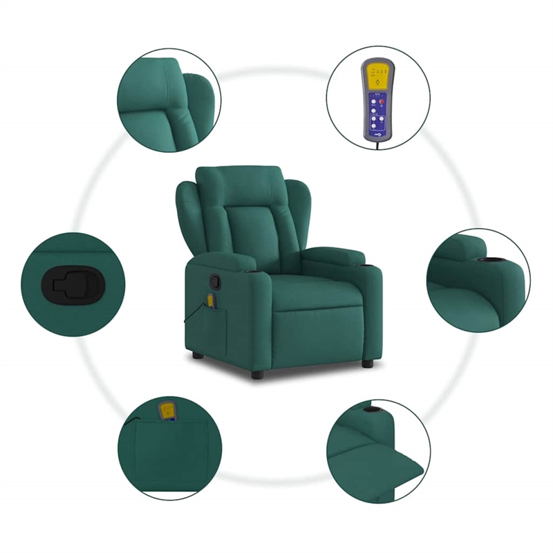 vidaXL Massage Recliner Chair Dark Polyester in Green