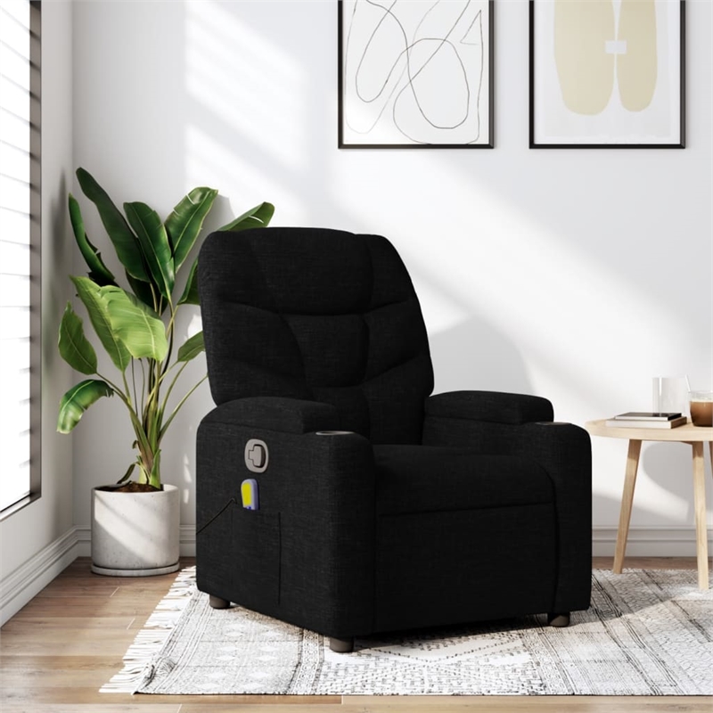 vidaXL Fabric Massage Recliner Chair in Black