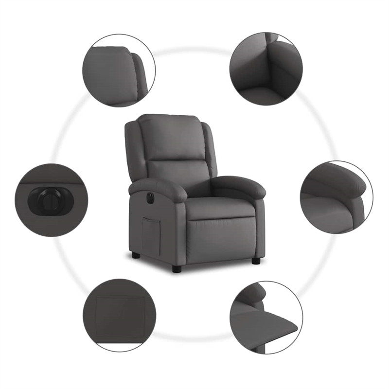 vidaXL Leather Electric Recliner Chair Real in Gray