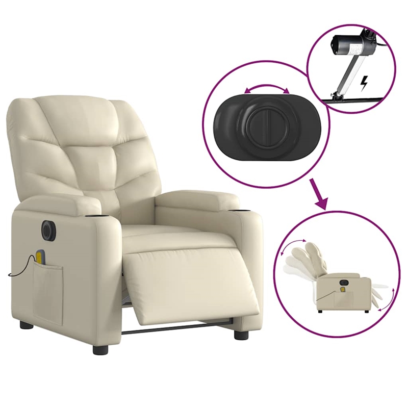 vidaXL Electric Massage Recliner Chair in Cream