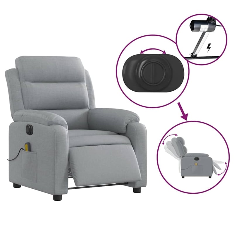 vidaXL Electric Massage Recliner Chair in Light Grey