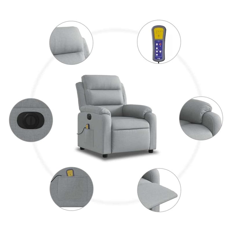 vidaXL Electric Massage Recliner Chair in Light Grey