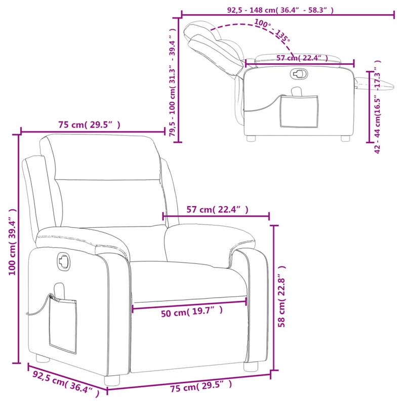 vidaXL Faux Leather Massage Recliner Chair in Black