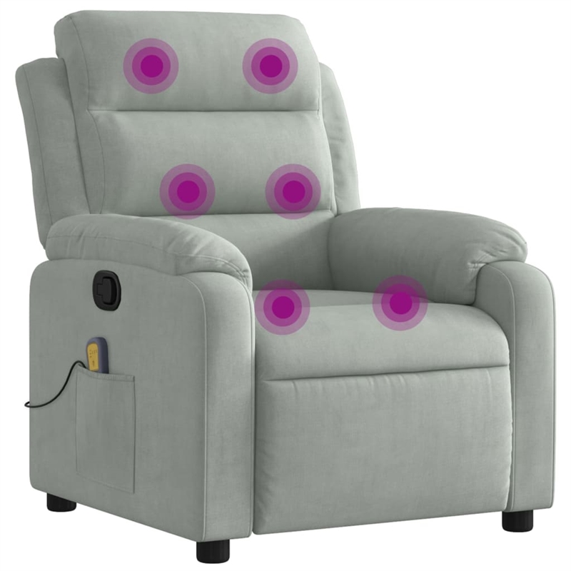 vidaXL Velvet Massage Recliner Chair in Light Grey