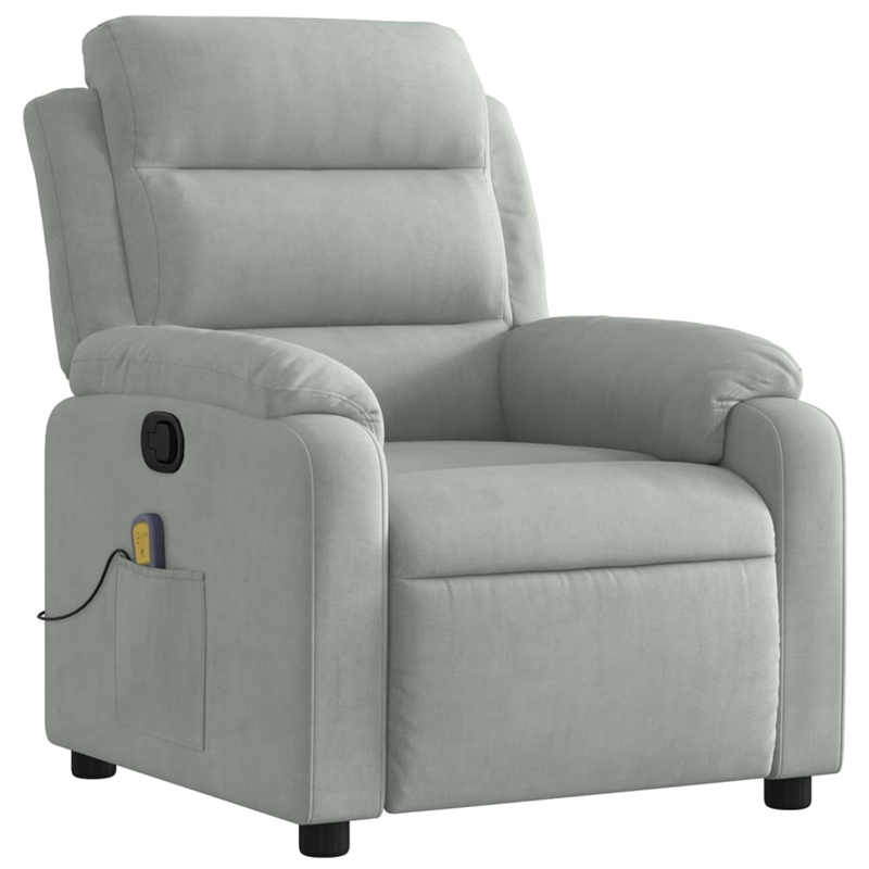 vidaXL Velvet Massage Recliner Chair in Light Grey
