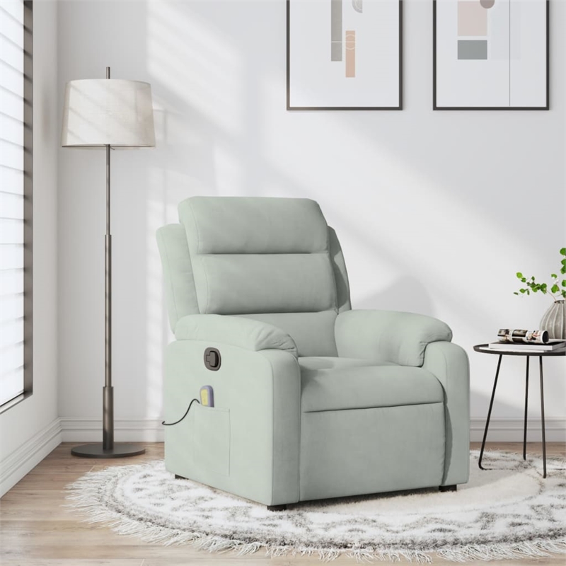 vidaXL Velvet Massage Recliner Chair in Light Grey