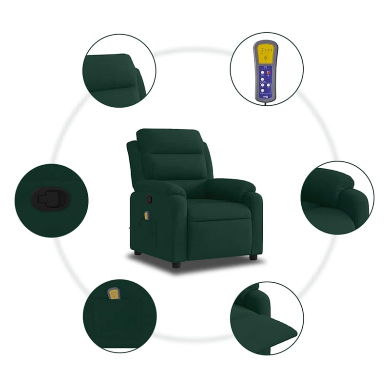 vidaXL Massage Recliner Chair in Dark Green