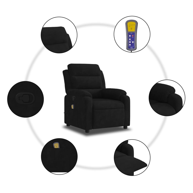 vidaXL Velvet Massage Recliner Chair in Black