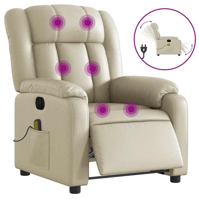 vidaXL Faux Leather Electric Massage Recliner Chair in Cream