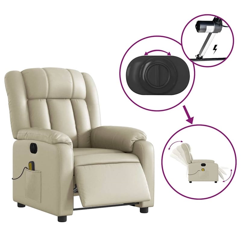 vidaXL Faux Leather Electric Massage Recliner Chair in Cream