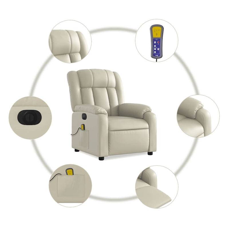 vidaXL Faux Leather Electric Massage Recliner Chair in Cream
