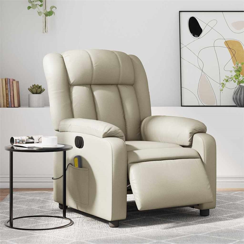 vidaXL Faux Leather Electric Massage Recliner Chair in Cream