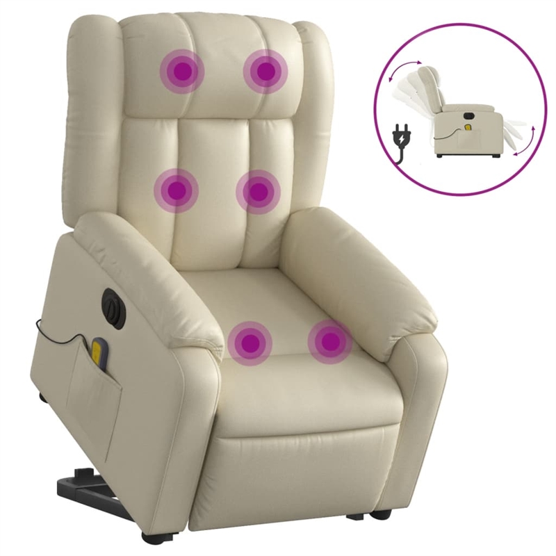 vidaXL Faux Leather Electric Stand up Massage Recliner Chair in Cream