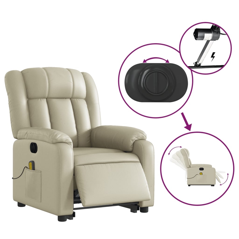 vidaXL Faux Leather Electric Stand up Massage Recliner Chair in Cream