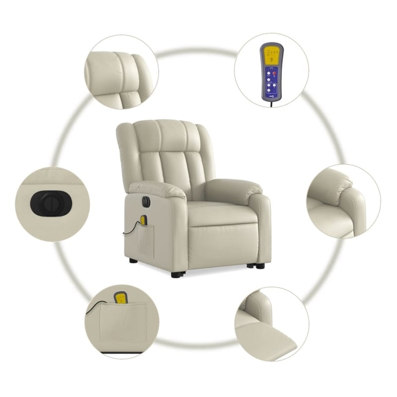vidaXL Faux Leather Electric Stand up Massage Recliner Chair in Cream
