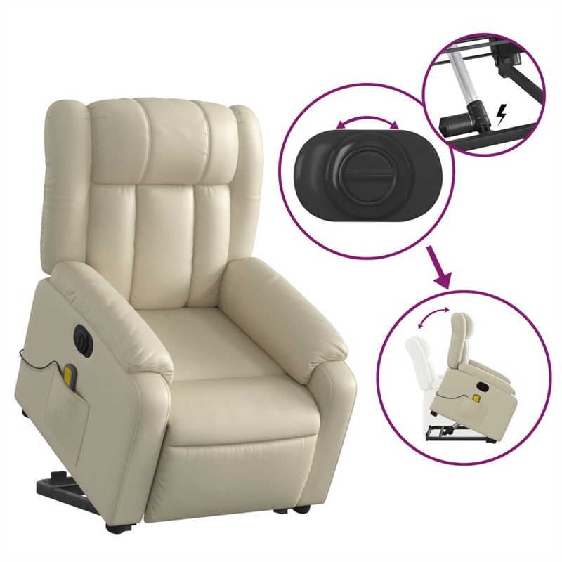 vidaXL Faux Leather Electric Stand up Massage Recliner Chair in Cream