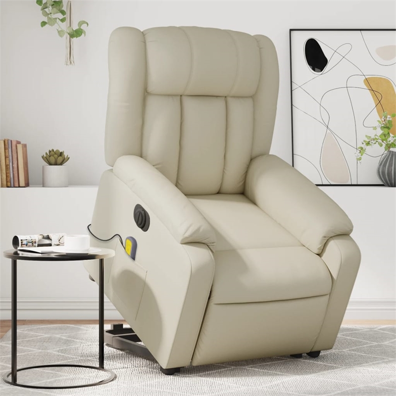 vidaXL Faux Leather Electric Stand up Massage Recliner Chair in Cream