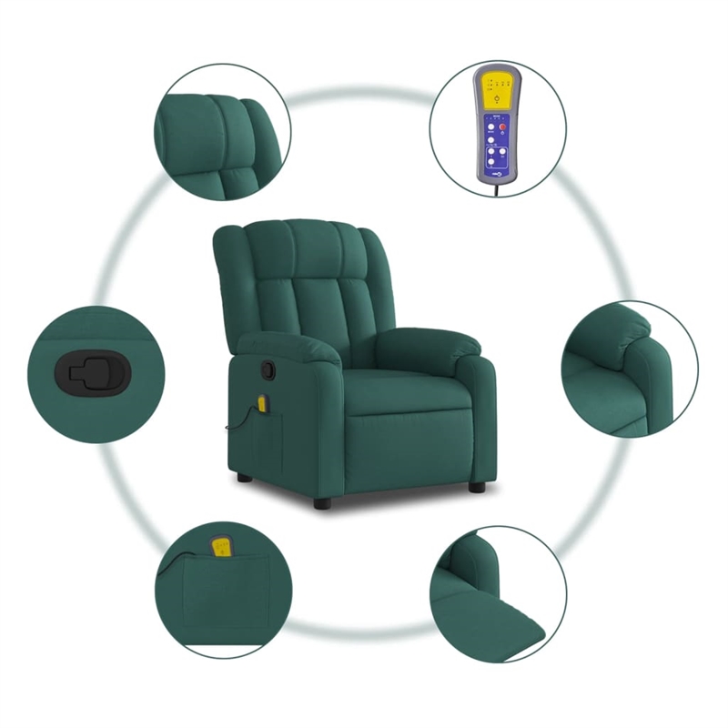 vidaXL Massage Recliner Chair in Dark Green