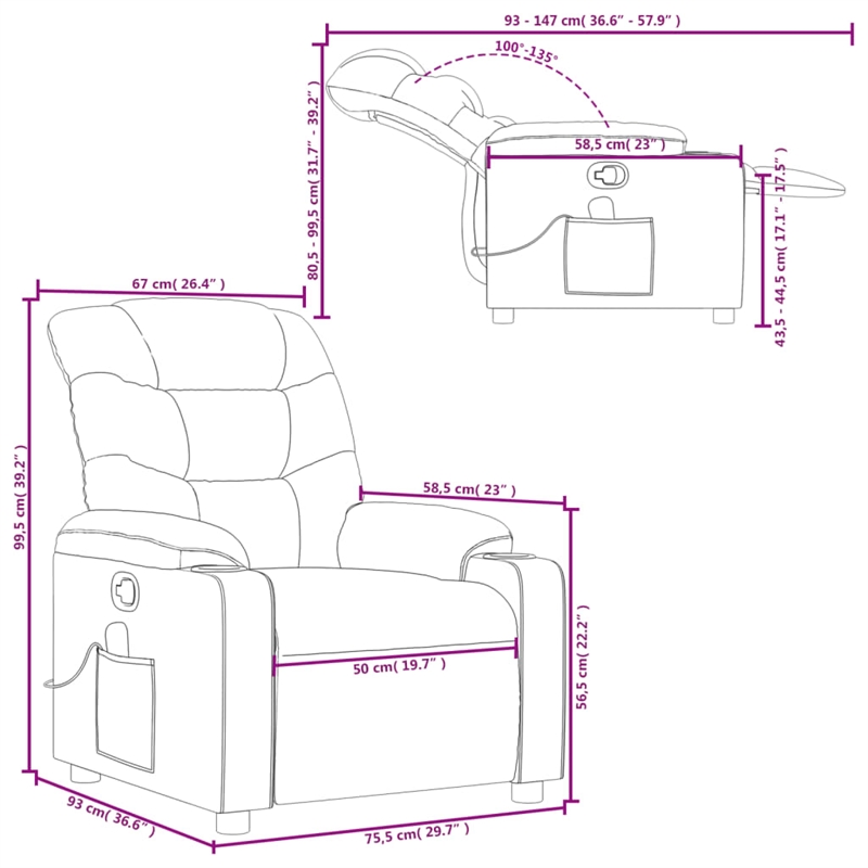 vidaXL Faux Leather Massage Recliner Chair in Black