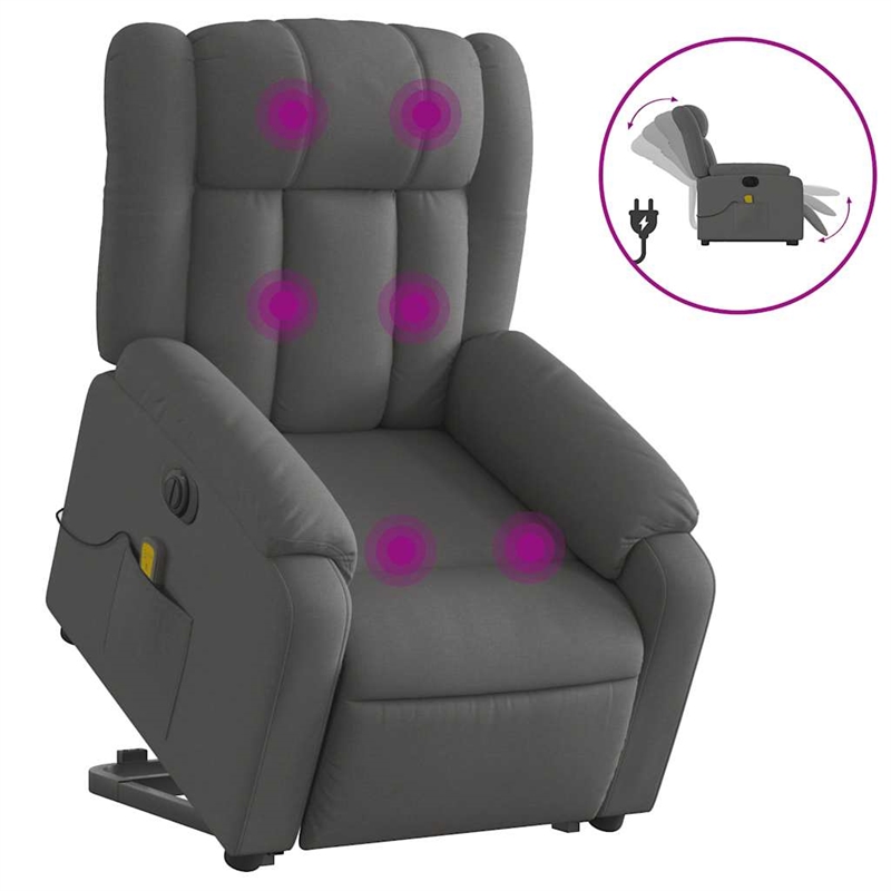 vidaXL Fabric Electric Stand up Massage Recliner Chair in Dark Gray