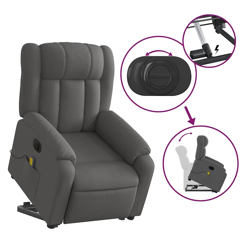 vidaXL Fabric Electric Stand up Massage Recliner Chair in Dark Gray