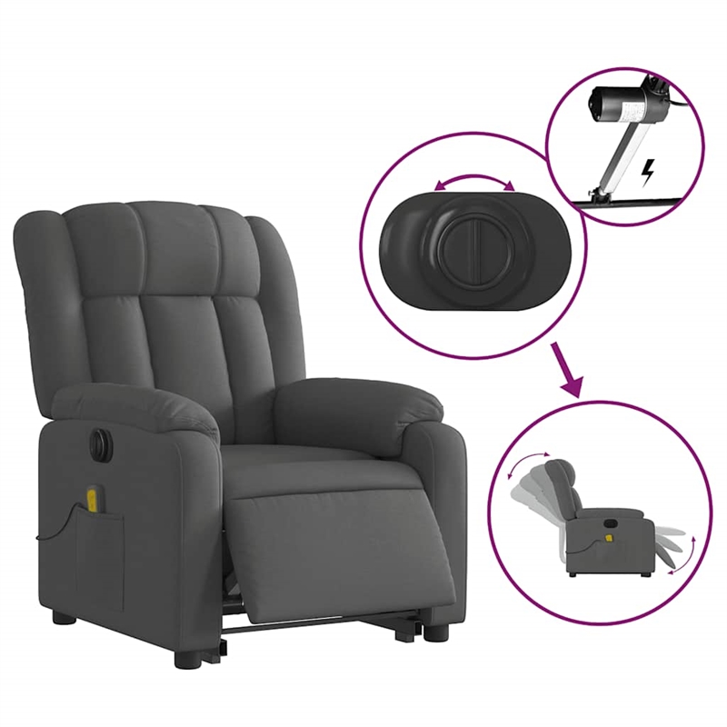 vidaXL Fabric Electric Stand up Massage Recliner Chair in Dark Gray
